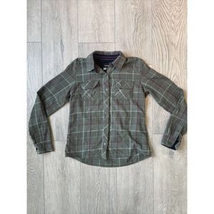 Marmot Flannel Shirt Womens Small Green Plaid Button Up Soft Casual